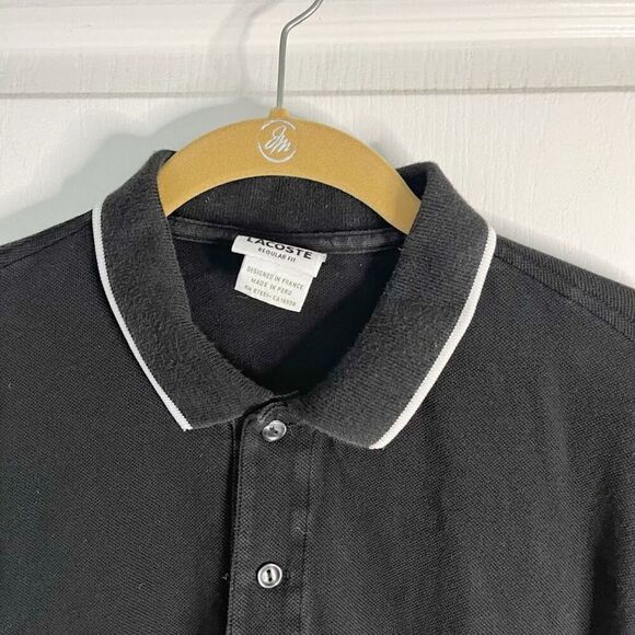 Lacoste Devanlay Button Polo Stripe Collar 100% Cotton Regular Fit Shirt - Picture 4 of 9